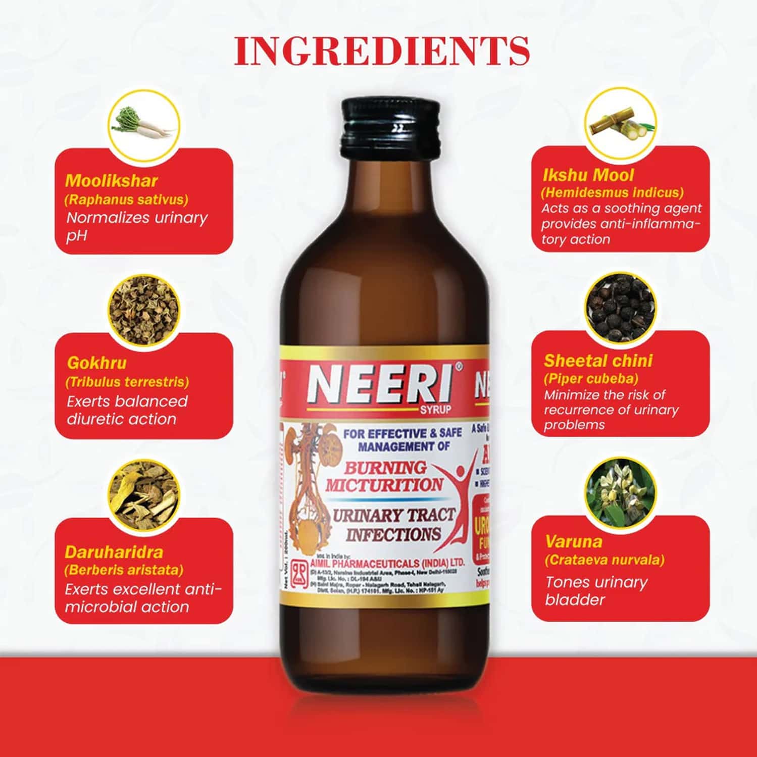 AIMIL NEERI | FOR URINARY TRACT INFECTIONS (UTIS) | BURNING MICTURITION | 100 ML SYRUP