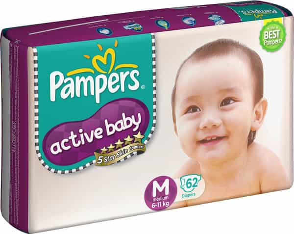 Pampers Active Baby Diapers Medium - 62 Count