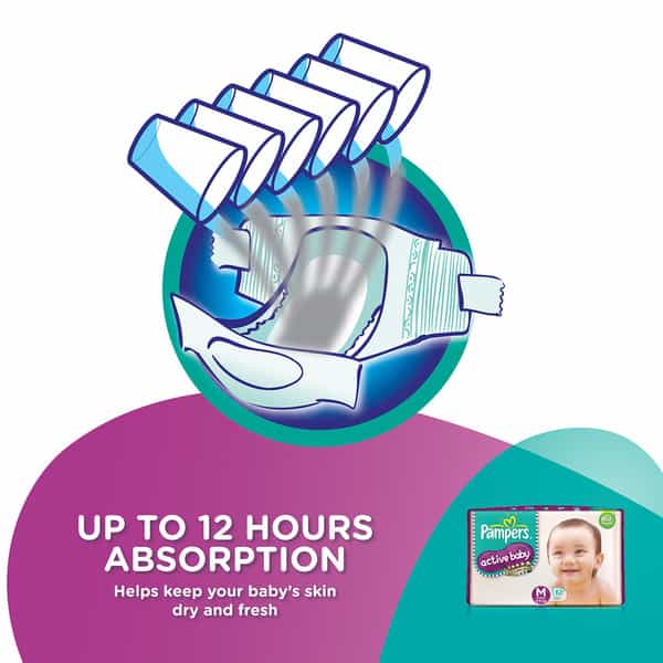 Pampers Active Baby Diapers Medium - 62 Count
