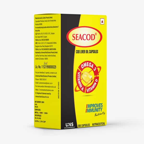 Seacod Cod Fish Liver Oil 100 Softgel Capsules With Natural Epa & Dha 100 Capsules