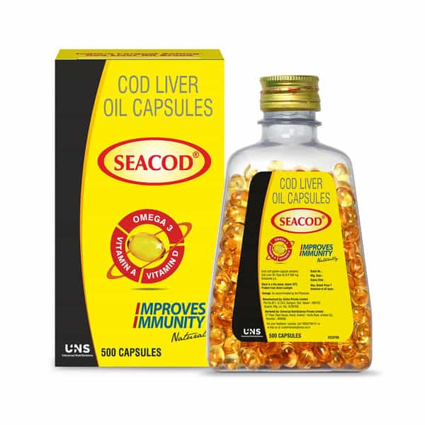 Buy SEACOD PURE COD LIVER OIL CAPSULES 300MG WITH OMEGA 3 VITAMIN A & D
