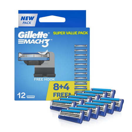Gillette Mach 3 Manual Shaving Razor Blades (cartridge) 12 Pieces