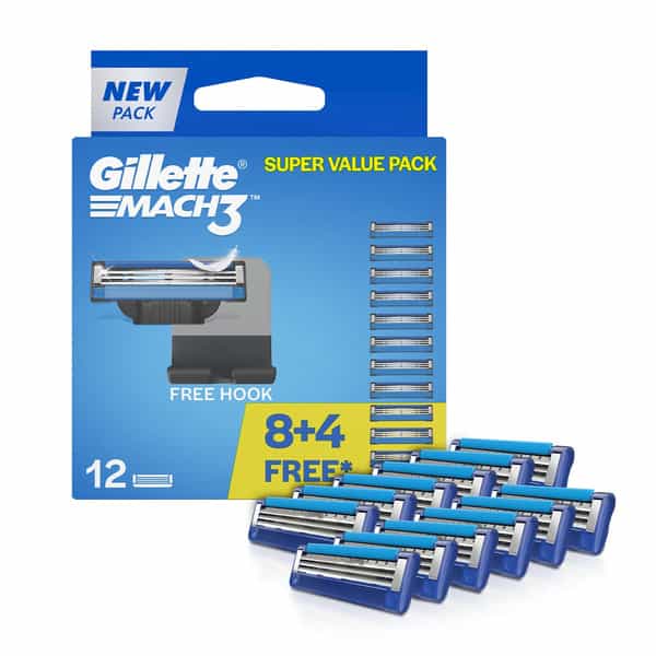 Gillette Mach 3 Manual Shaving Razor Blades (Cartridge) 12 Pieces