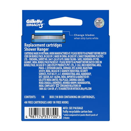 Gillette Mach 3 Manual Shaving Razor Blades (Cartridge) 12 Pieces