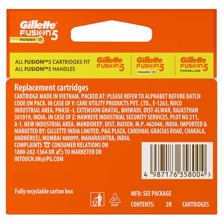 Gillette Fusion Power Shaving  Razor Blades  Packet Of 2 (Cartridge)