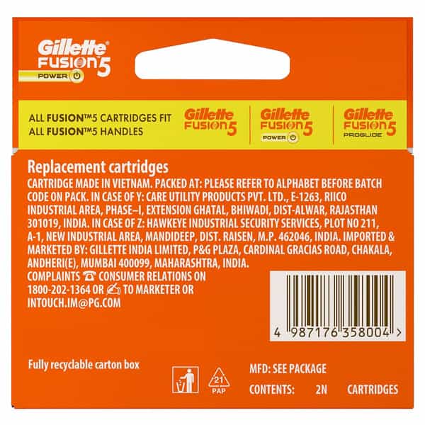 Gillette Fusion Power Shaving  Razor Blades  Packet Of 2 (Cartridge)