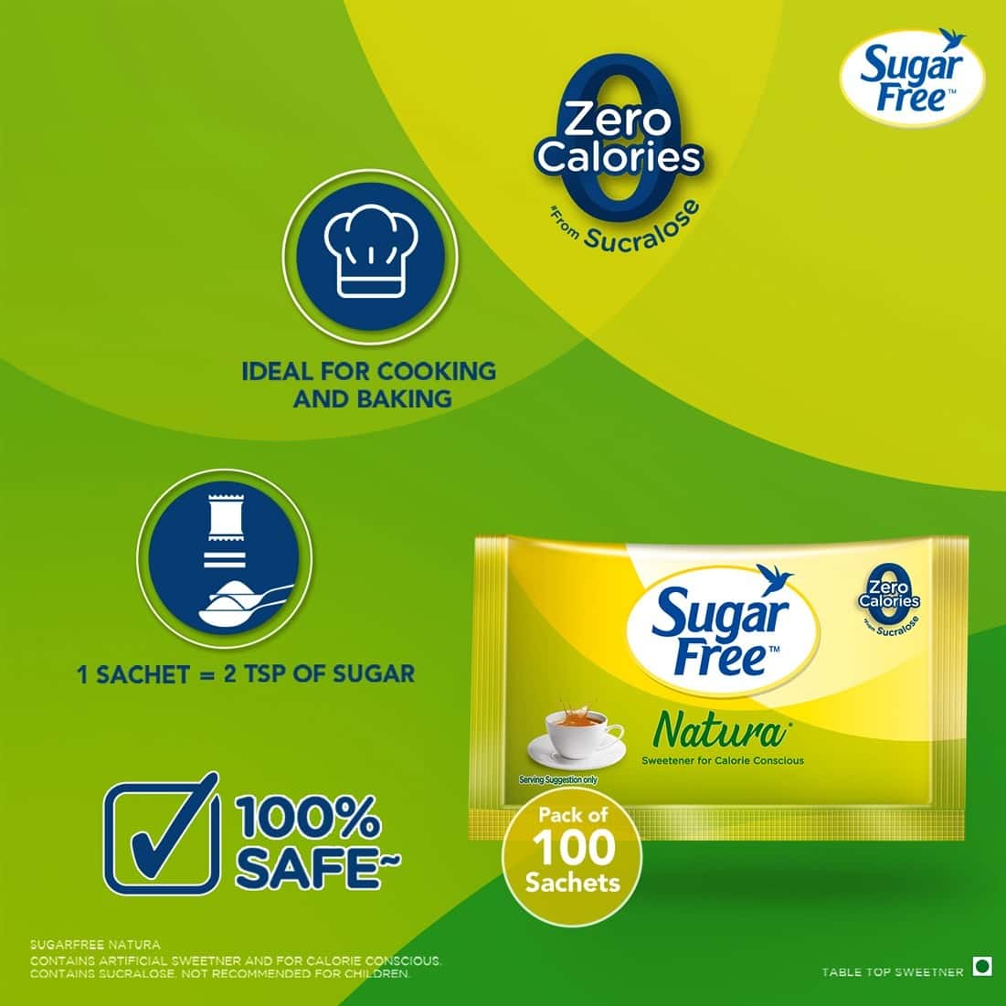 Buy SUGAR FREE NATURA 100 SACHET SWEETENER SACHETS BOX OF 100 'S Online