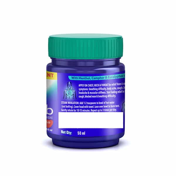 Vicks Vaporub Classic | Relief From Cold Cough | Headache & Body Pain 50 Ml