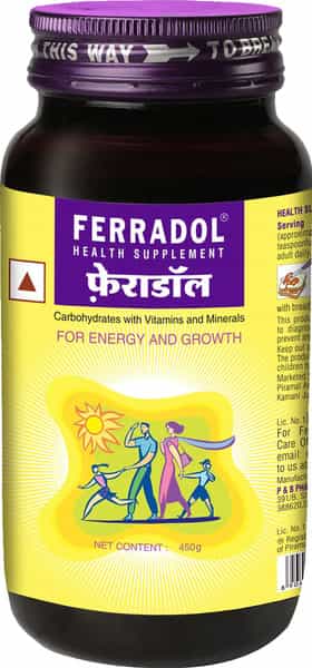 Ferradol | Health And Food Supplement | With Iron Vitamins Calcium & Zinc | Bottle 450 Gm