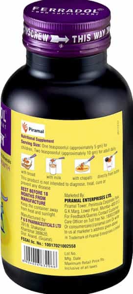 Ferradol | Health And Food Supplement | With Iron Vitamins Calcium & Zinc | Bottle 450 Gm