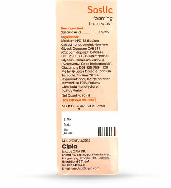 Saslic 1% Foaming Face Wash 60Ml