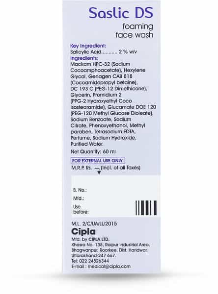Saslic Ds Foaming Salicylic Acid Face Wash 60Ml