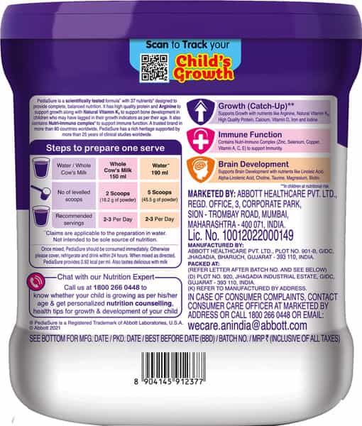 Pediasure Complete Vanilla Child Nutrition Drink Bottle Of 400 G