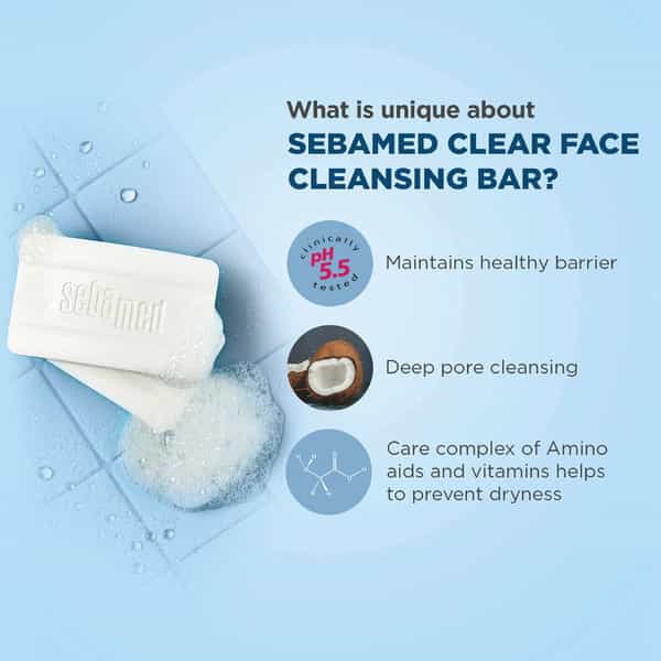Sebamed Clear Face Cleansing Bar | Ph 5.5 | For Impure & Acne-Prone Skin | 100 Gm