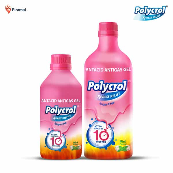 Polycrol Xpress Relief From Acidity & Gas | Antacid | Sugar Free | Mint Flavour | 450 Ml