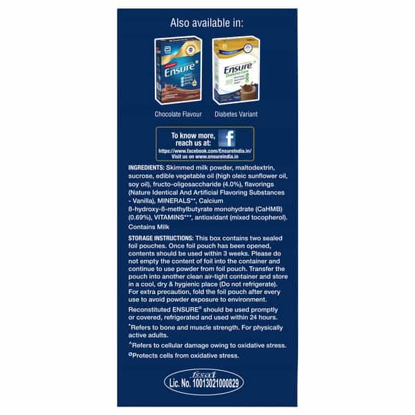 Ensure Balanced Nutrition For Adults Vanilla Flavour With Hbm Box Of 1 Kg