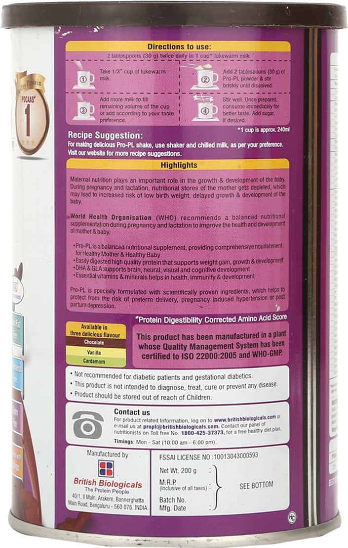 PRO-PL PROTEIN POWDER FOR PREGNANCY & LACTATION | CHOCOLATE FLAVOUR | TIN 200 GM
