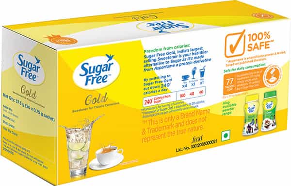 Sugar Free Gold Sweetener Sachets Low Calorie Sachet Of 50