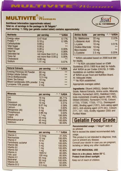 Multivite Woman Daily Health Supplement Softgels With Essential Vitamins & Minerals 15 Tabgels