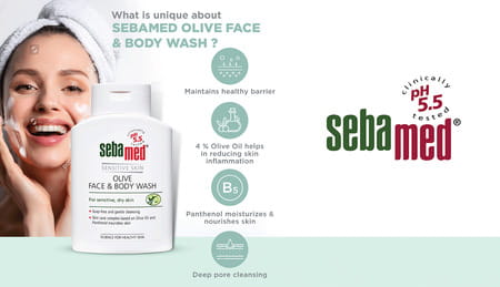 Sebamed Olive Face & Body Wash 200 Ml | Ph 5.5 | Soap Free | For Sensitive & Dry Skin