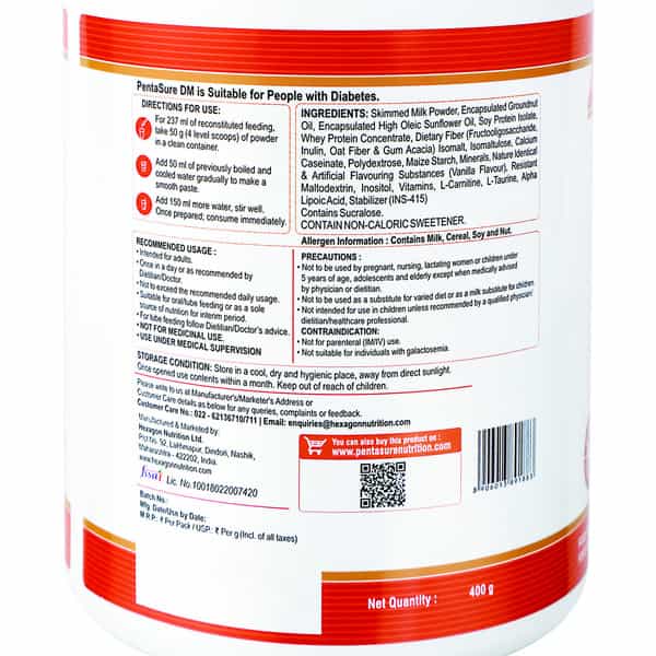 Pentasure Dm Diabetes Care | Nutritional Drink Manages Blood Sugar | Vanilla Flavor | Jar | 400 Gm