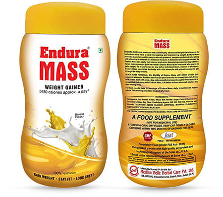 Endura Mass Banana Flavour Weight Gainer Jar 500 Gm
