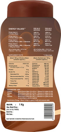 Endura Mass Weight Gainer Chocolate Flavour Jar Of 1kg