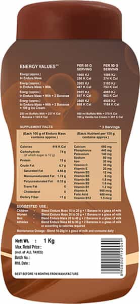 Endura Mass Weight Gainer Chocolate Flavour Jar Of 1Kg