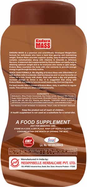Endura Mass Weight Gainer Chocolate Flavour Jar Of 1Kg