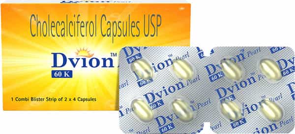 Dvion Pearl Vitamin D3 60 | 000 Iu | Treats Vitamin D Deficiency | Strip Of 4 Capsules