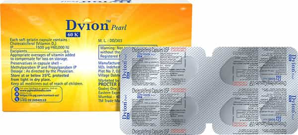 Dvion Pearl Vitamin D3 60 | 000 Iu | Treats Vitamin D Deficiency | Strip Of 4 Capsules