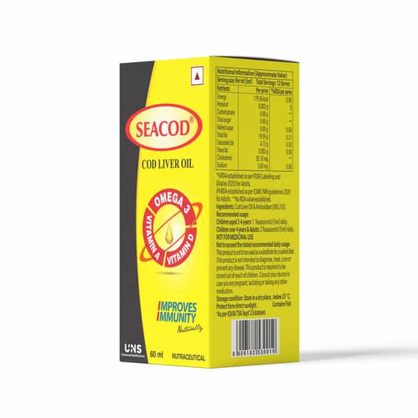Seacod Cod | Cod Liver Oil | Omega-3 | Vitamins A & D | Improves Immunity | 60 Ml