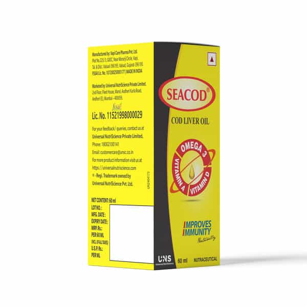 Seacod Cod | Cod Liver Oil | Omega-3 | Vitamins A & D | Improves Immunity | 60 Ml