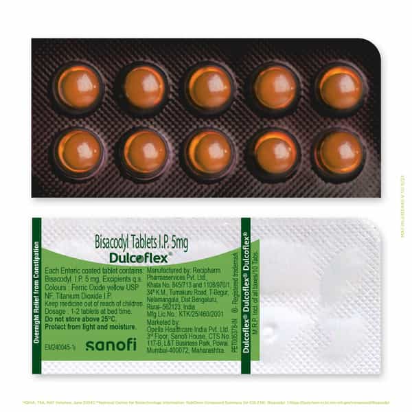 Dulcoflex 5Mg | Constipation Laxative Bowel Movement Regulator Strip | 10 Tablets