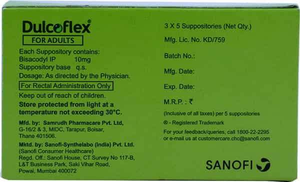 Dulcoflex 10Mg Suppository For Adults - 5'S