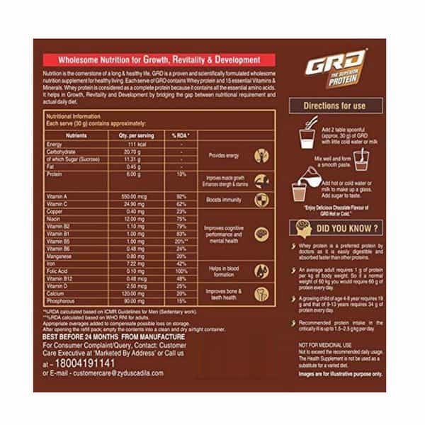 Grd | Whey Protein | Chocolate | Refill 400 Gm Oral Powder
