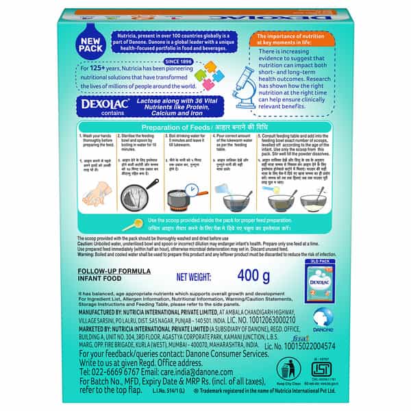 Dexolac 2 | Follow Up Formula | 6 To 12 Months| Box 400 Gm