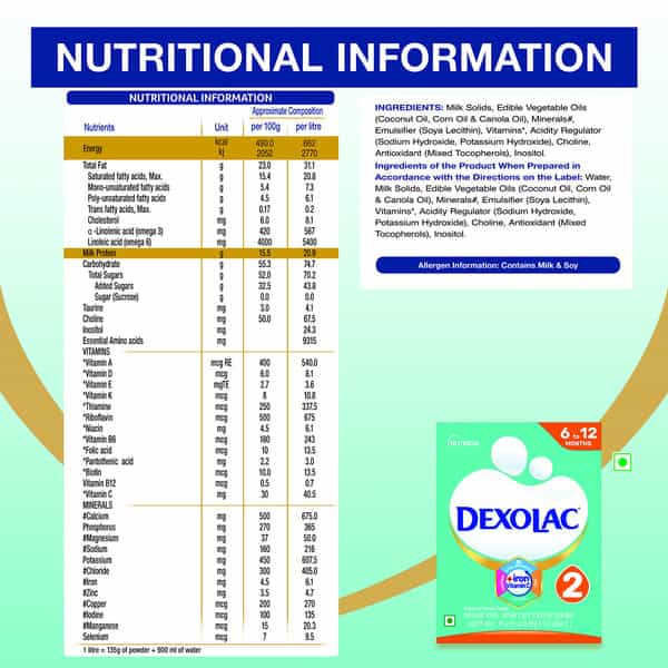 Dexolac 2 | Follow Up Formula | 6 To 12 Months| Box 400 Gm