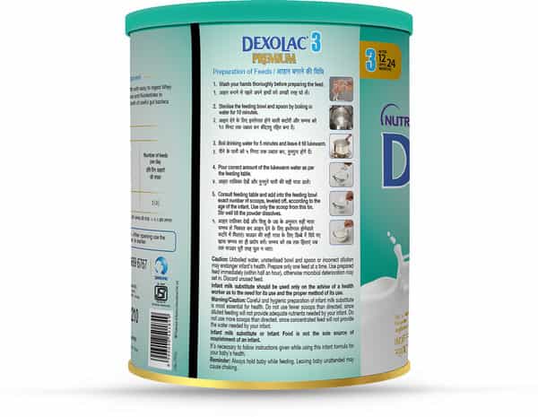 Dexolac Premium Stage 3 Follow-Up Infant Formula (After 12 Months Upto 24 Months) Tin Of 400 G