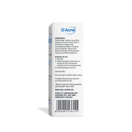 D Acne Face Wash Foaming Salicylic Acid Bottle Of 60 Ml