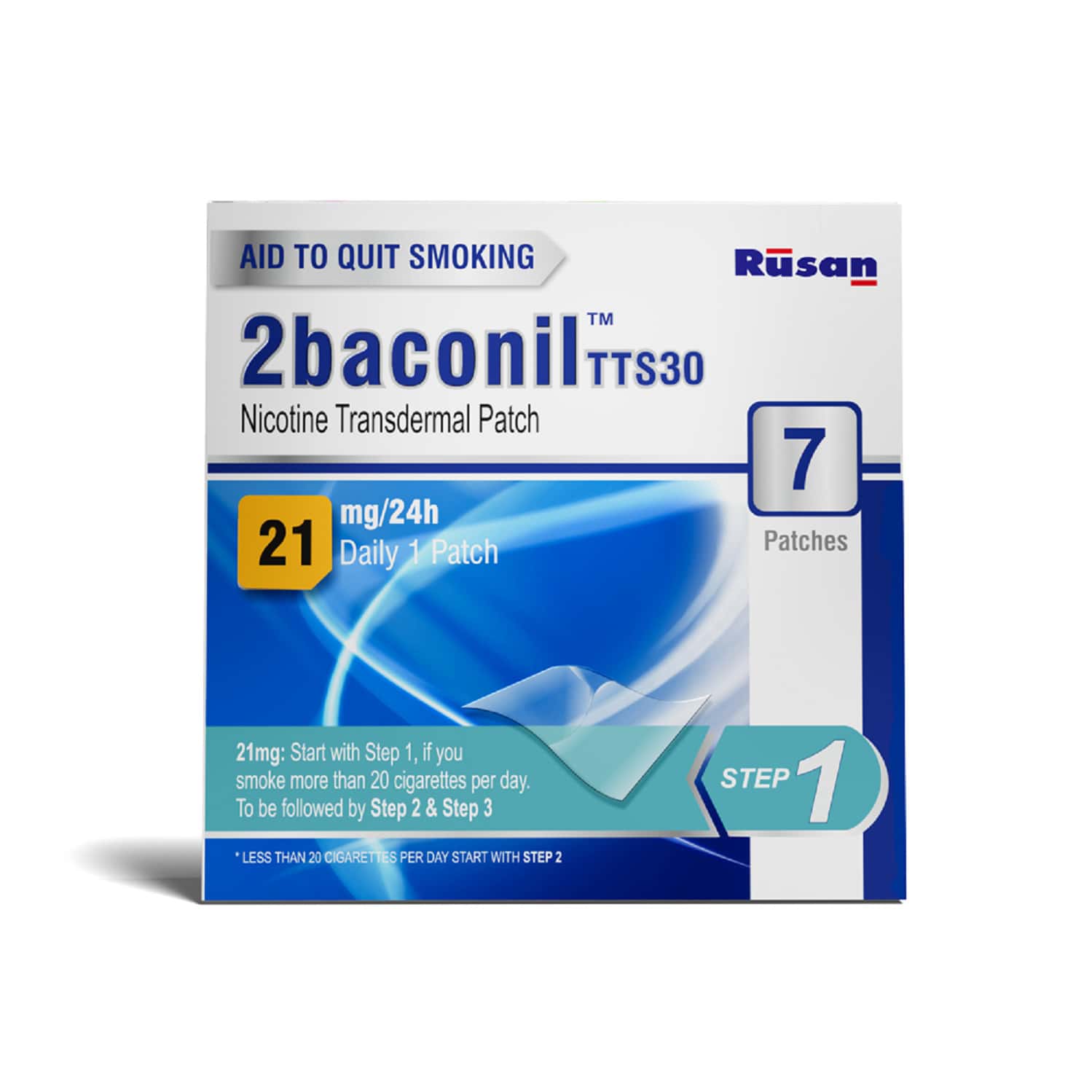 Rusan 2baconil Tts 30 21mg Step 1 Nicotine Patch Packet Of 7 's | Helps Quit Smoking
