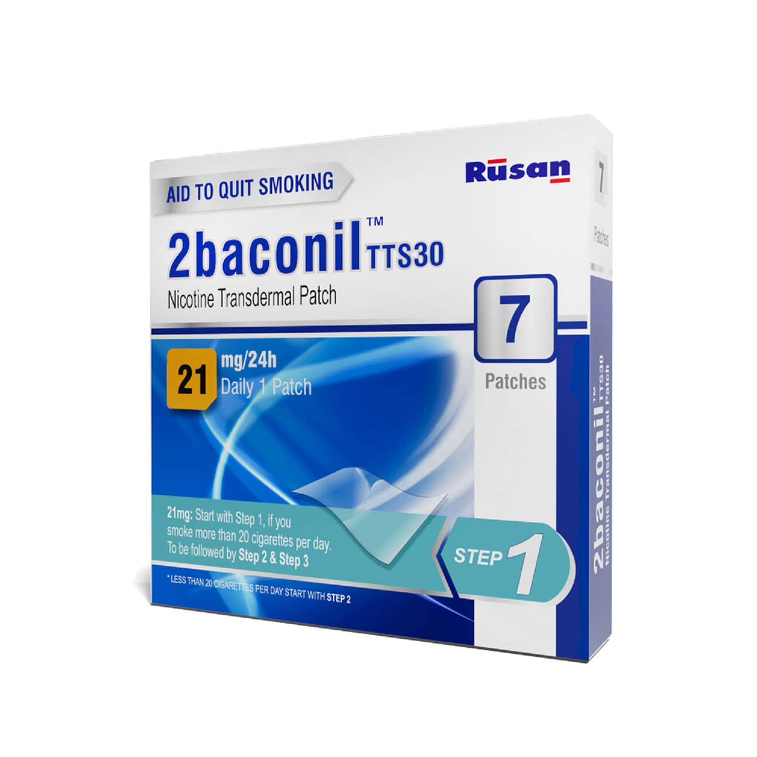 RUSAN 2BACONIL TTS 30 21MG STEP 1 NICOTINE PATCH PACKET OF 7 'S | HELPS QUIT SMOKING