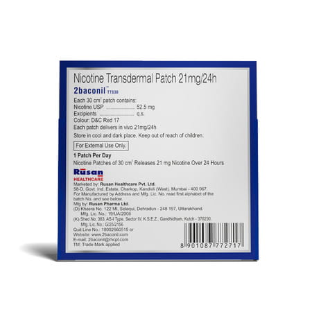 Rusan 2baconil Tts 30 21mg Step 1 Nicotine Patch Packet Of 7 'S | Helps Quit Smoking