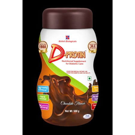 D-Protin Powder | Diabetes Care | Chocolate | Jar | 500 Gm