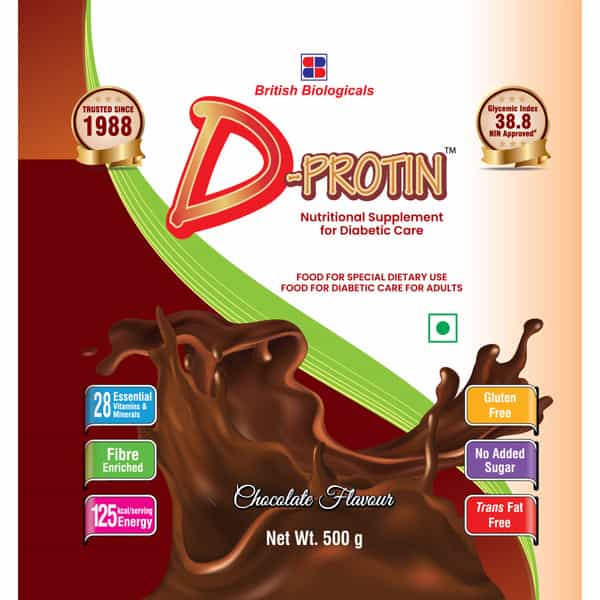 D-Protin Powder | Diabetes Care | Chocolate | Jar | 500 Gm