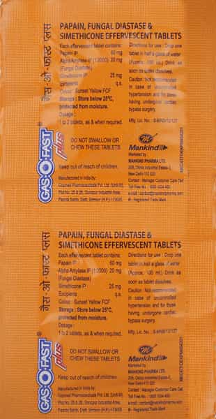 Gas-O-Fast Plus | Orange | Sugar Free | Strip 2 Effervescent Tablets