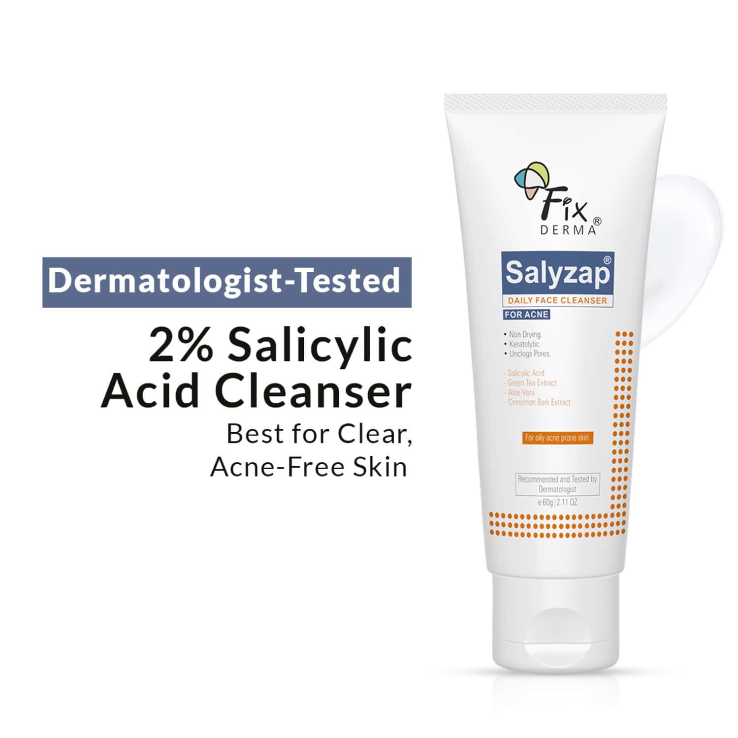 Fixderma Salyzap 2% Salicylic Acid Face Wash For Oily Skin Face Cleanser For Acne Or Pimples 60 Ml