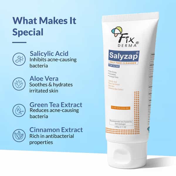 Fixderma Salyzap 2% Salicylic Acid Face Wash For Oily Skin Face Cleanser For Acne Or Pimples 60 Ml