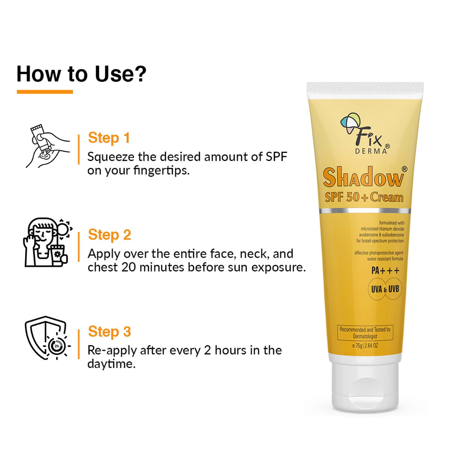FIXDERMA SHADOW | SPF 50+ CREAM | TUBE 75 GM