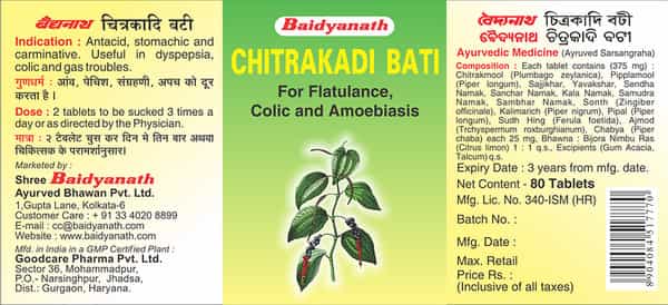Baidyanath Chitrakadi Bati | Bottle | 80 No's